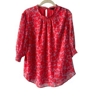 Ann Taylor Vibrant Red and Lavender Floral Top